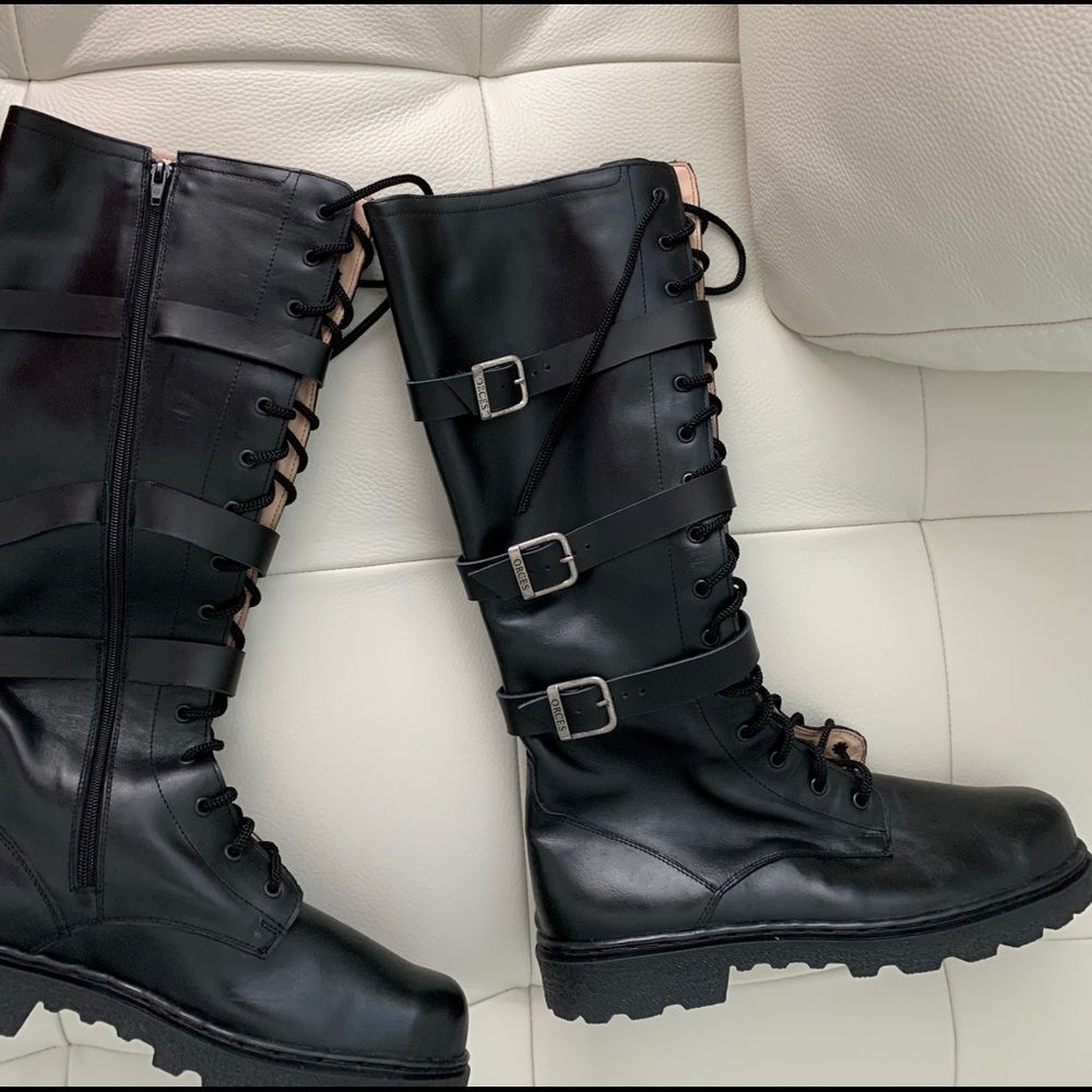 Men's unique Tall Black Genuine Leather Boots S-12